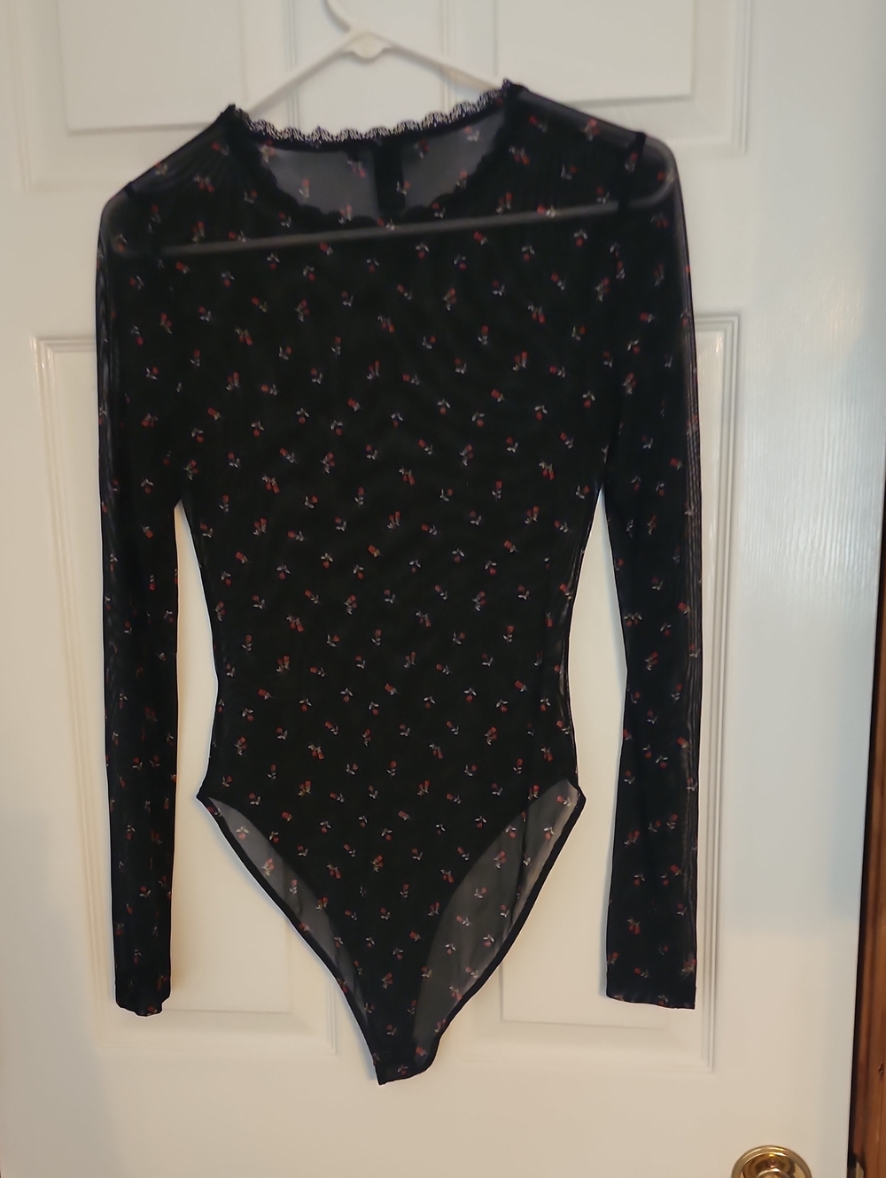 Forever 21 Floral Long Sleeve Bodysuit in Black & Red